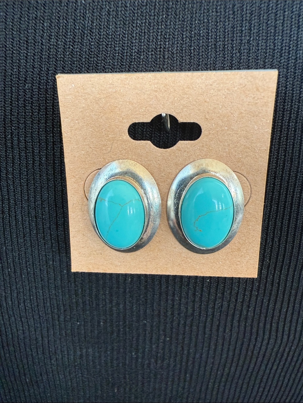 Vintage Faux Turquoise Oval Stone on sterling Silver Earrings